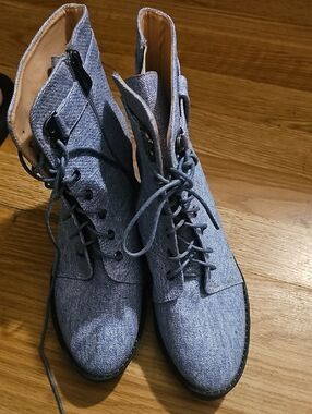 Lace-Up Women's Denim Ankle Boots - Blue